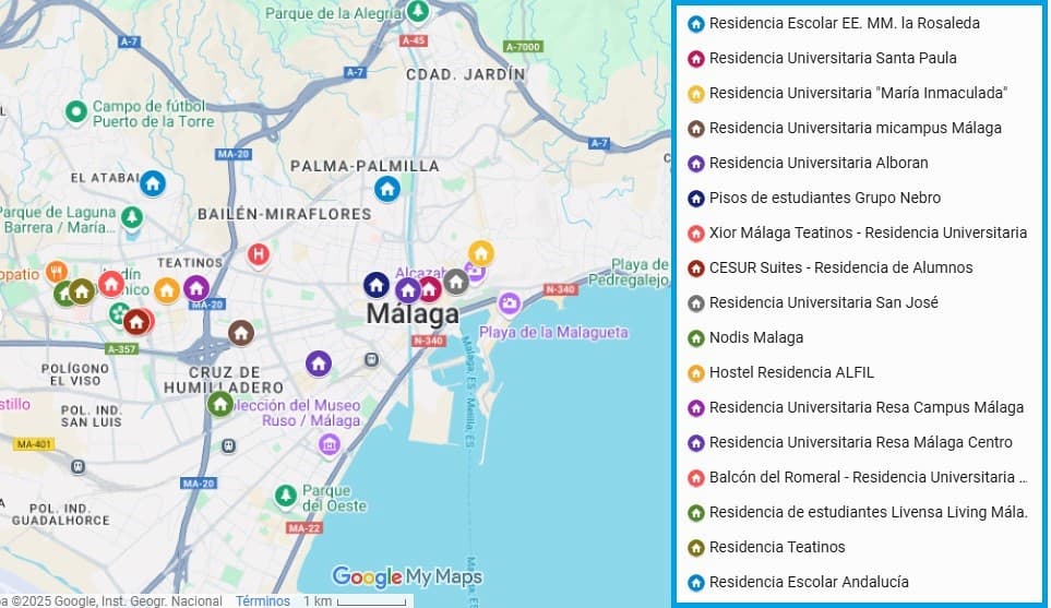 MAPA RESIDENCIAS MALAGA universitarias Malaga